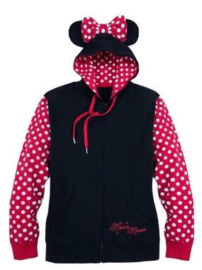 Disney Parks Minnie Mouse Hooded Zip-Up Sweatshirt Hoodie With Ears and Bow 1X
